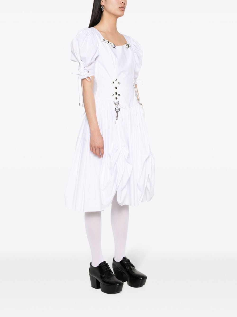 Shop Chopova Lowena Crest Poplin Midi Dress In White