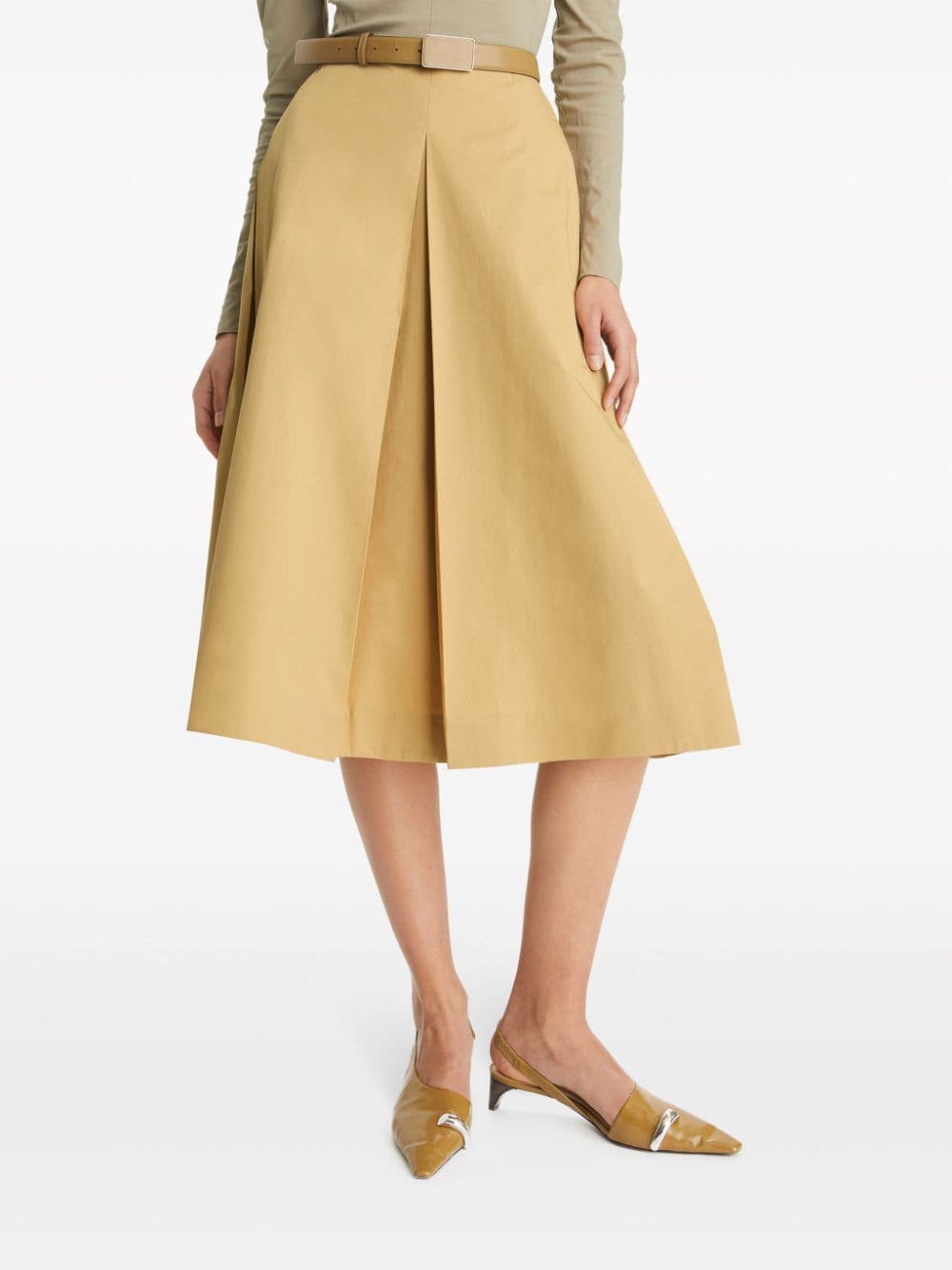 Shop Tory Burch Pleated Cotton Midi Skirt In Neutrals