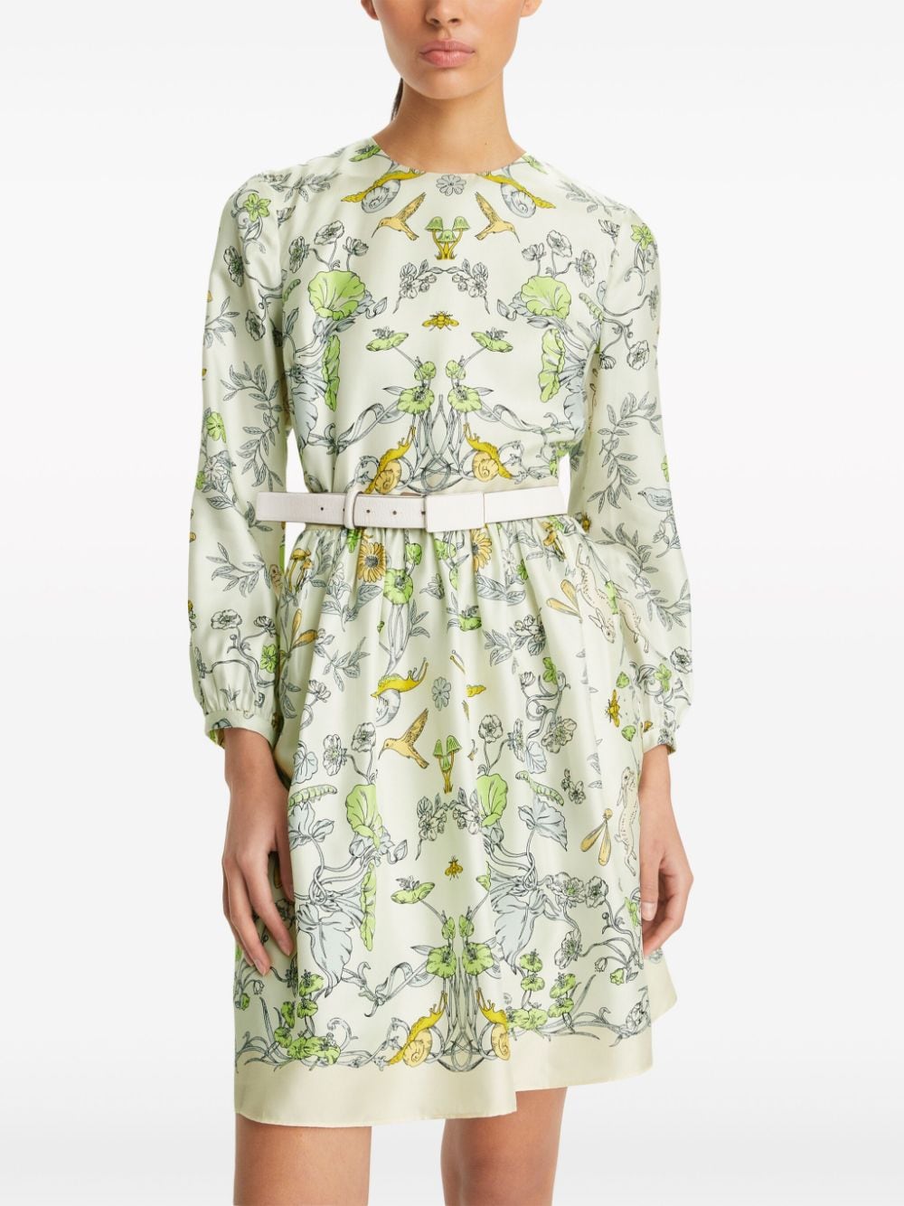 Shop Tory Burch Graphic-print Silk-twill Minidress In Green