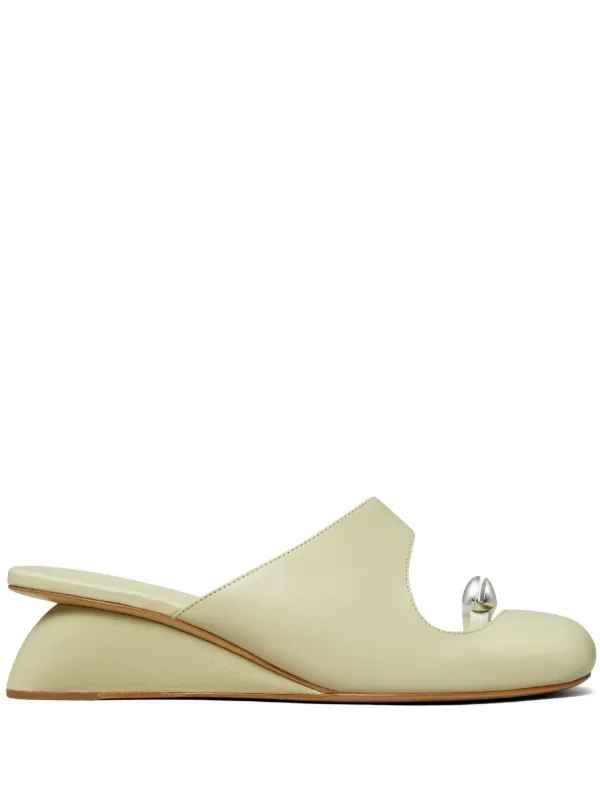 Store Tory Burch Selma Ivory Leather Wedge Mule Womens Sz 6M