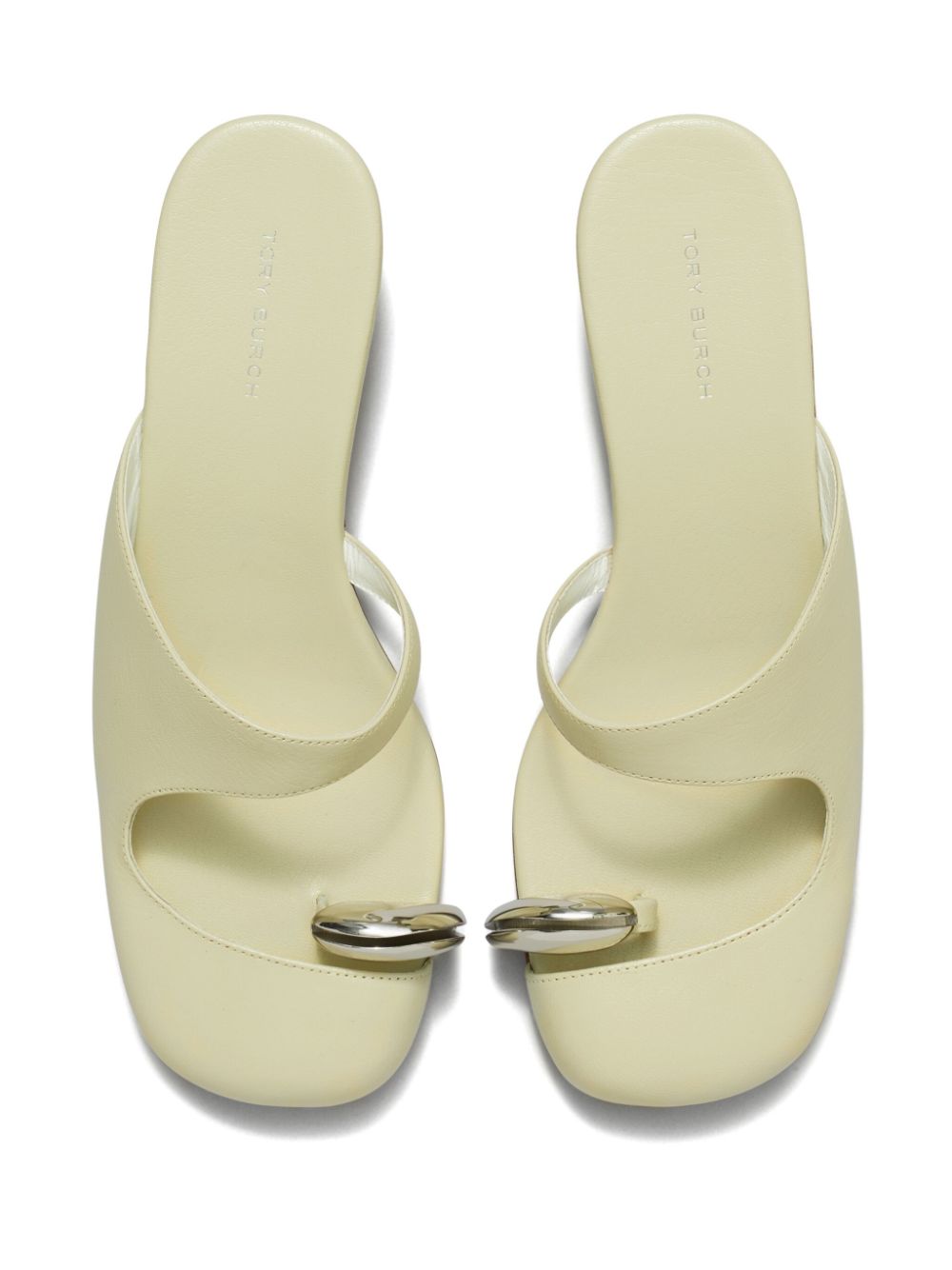 Shop Tory Burch Pierced 45mm Wedge Mules In Neutrals