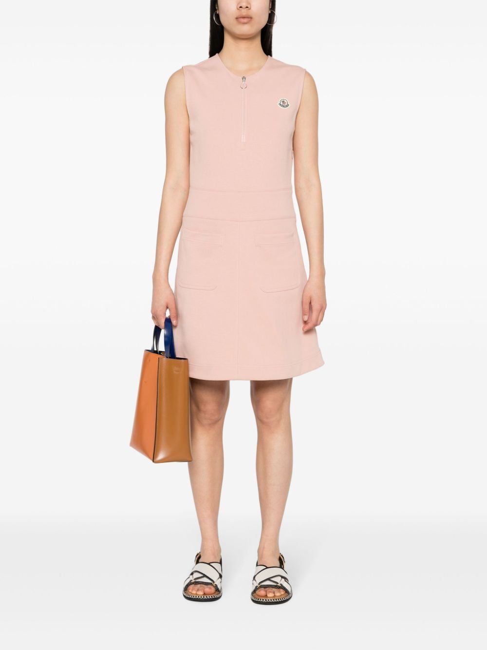 Shop Moncler Logo-appliqué Mini Dress In 粉色