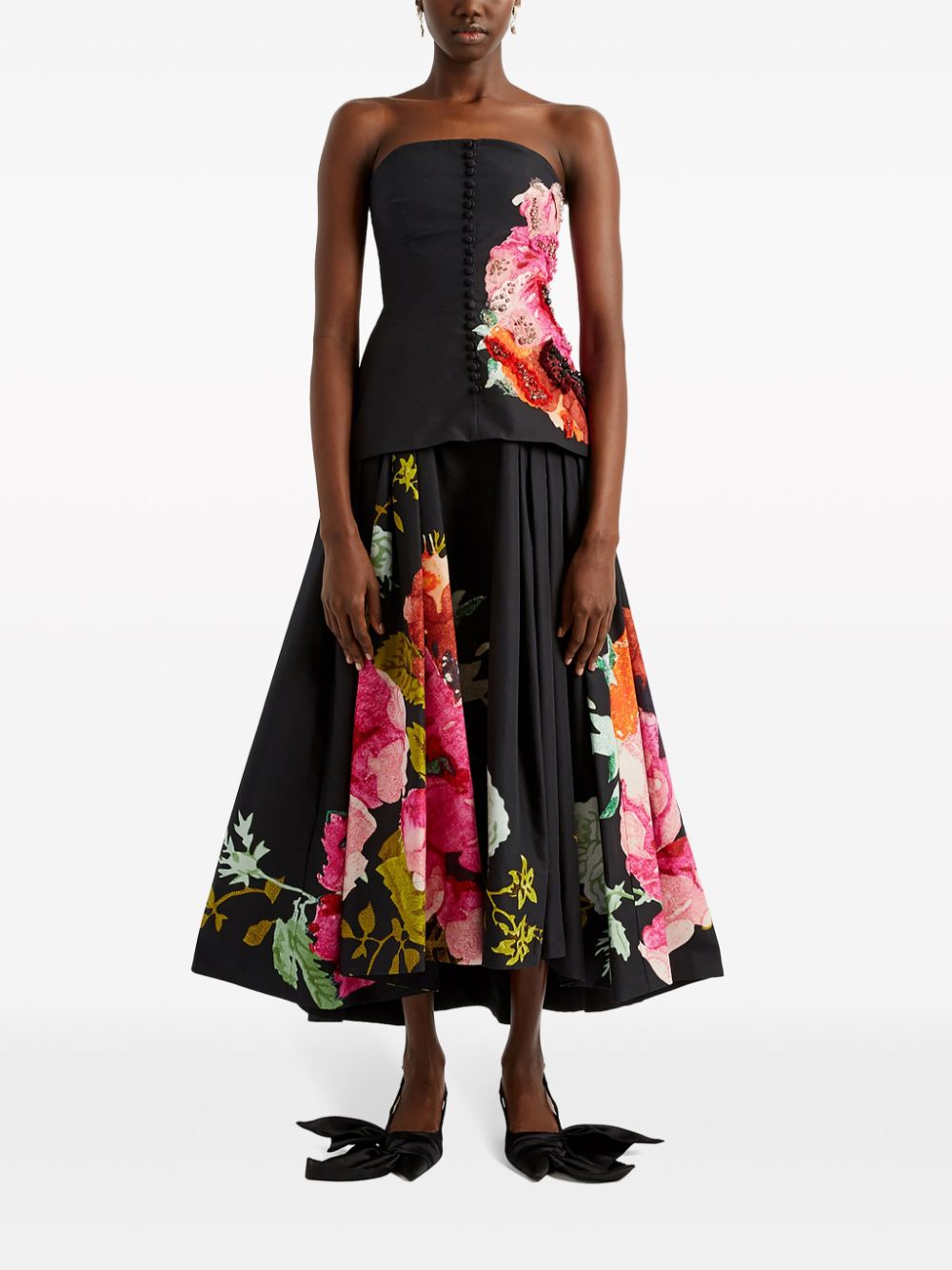 ERDEM Midi-jurk met bloemenprint Zwart
