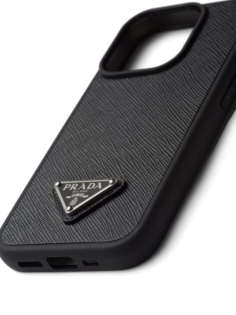 Shop Prada Enamel-logo Iphone 15 Pro Case In Black