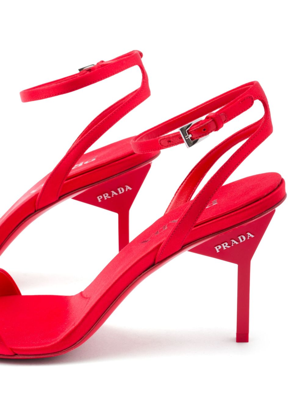 Shop Prada 85mm Geometric-heel Satin Sandals In Red