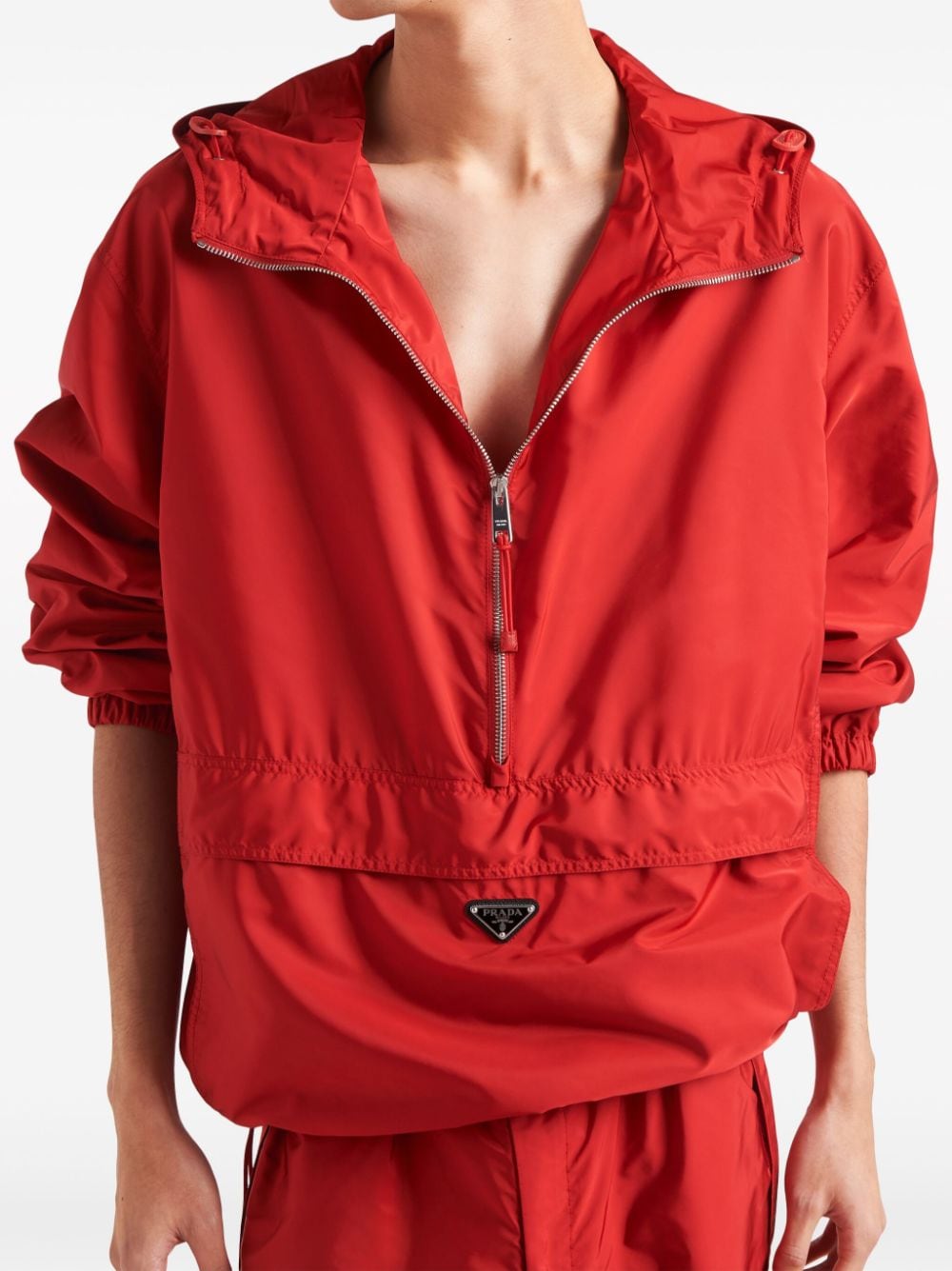 Shop Prada Enamel-logo Hooded Jacket In Red