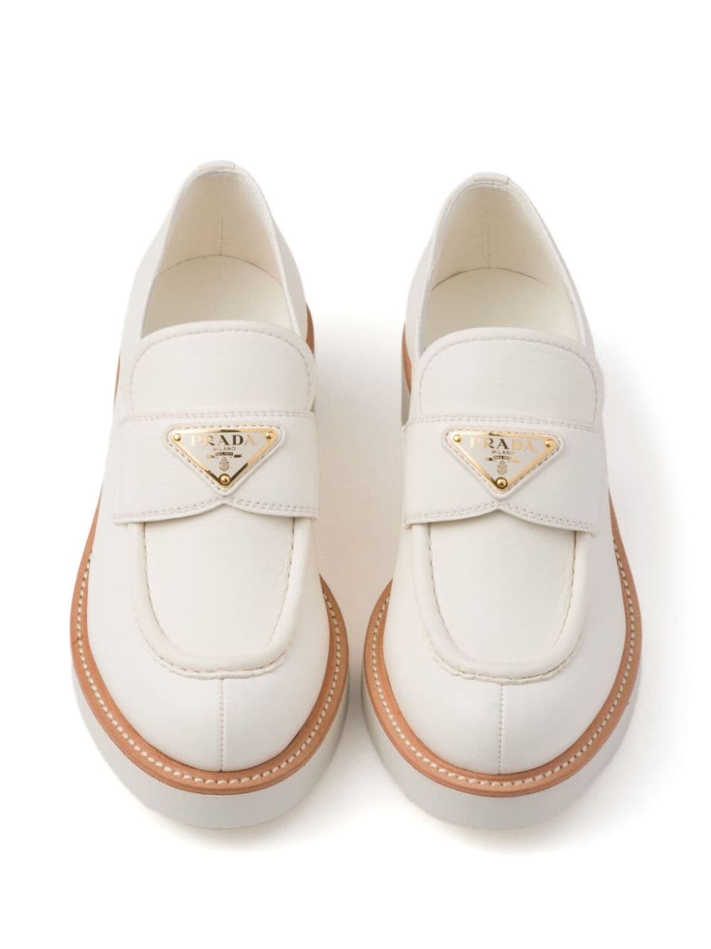 Shop Prada 50mm Triangle-logo Leather Loafers In White