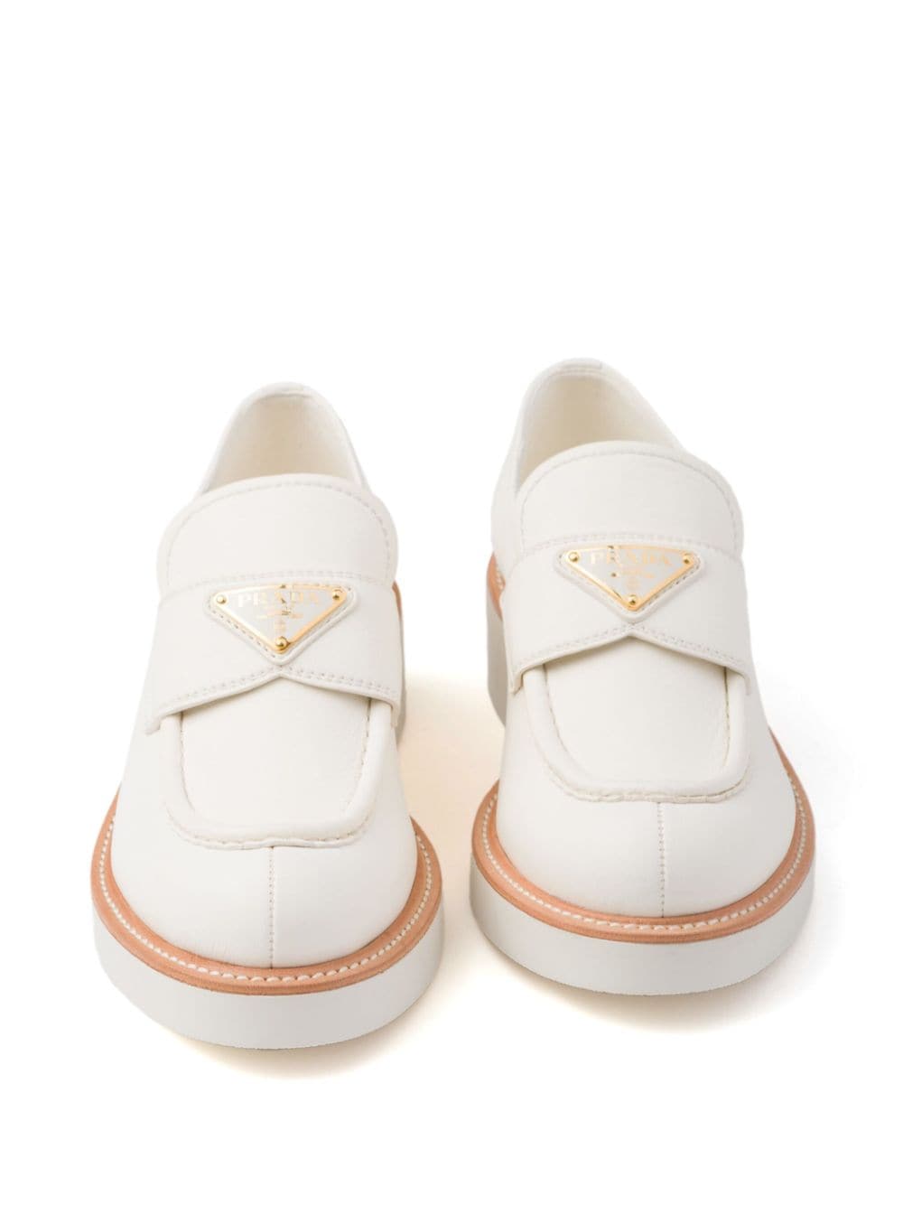 Shop Prada 50mm Triangle-logo Leather Loafers In White