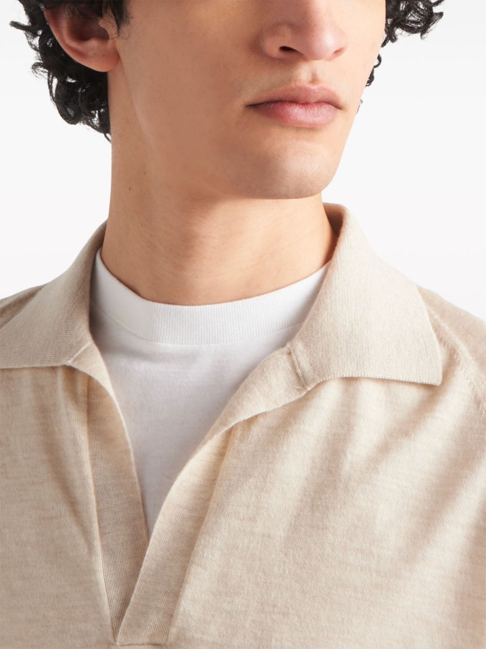 Shop Prada Short-sleeve Wool Polo Shirt In Neutrals