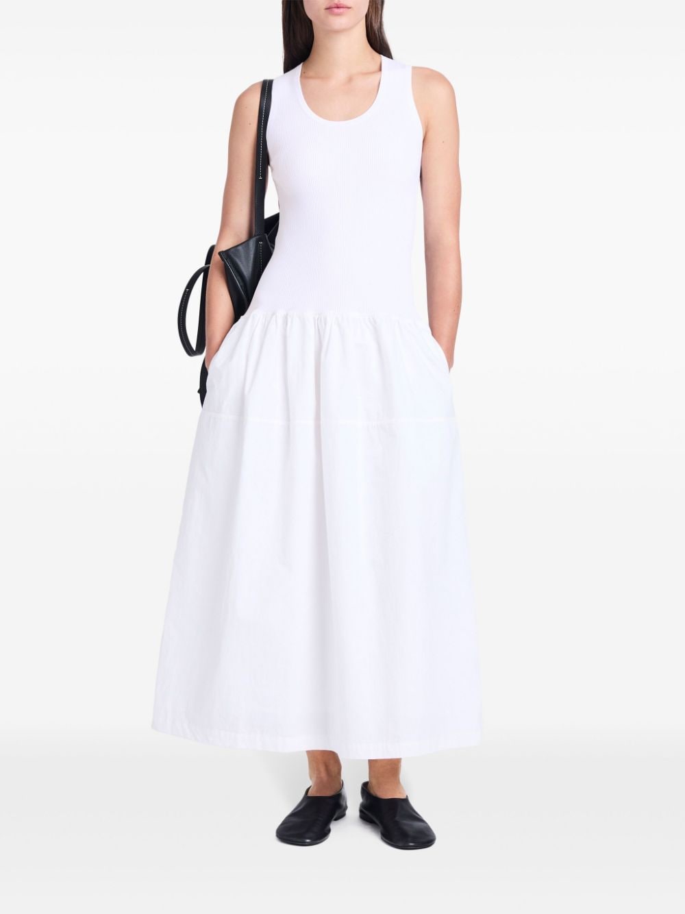 Proenza Schouler White Label Katoenen maxi-jurk met diepe ronde hals Wit