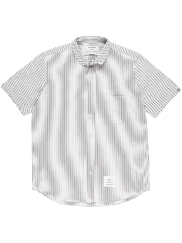 ★THOM BROWNE★ストライプ シアサッカー 半袖 シャツ Thom Browne ストライプ シアサッカーシャツ | グレー | FARFETCH JP