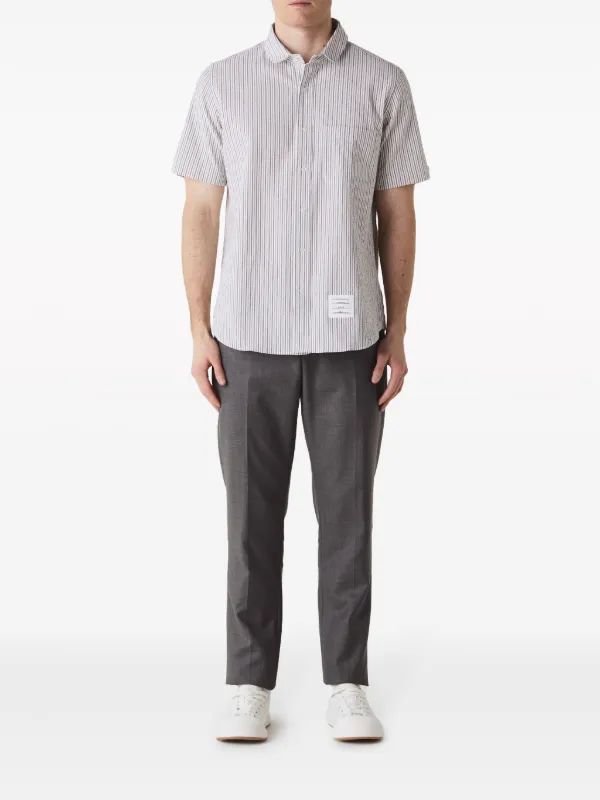 ★THOM BROWNE★ストライプ シアサッカー 半袖 シャツ Thom Browne ストライプ シアサッカーシャツ | グレー | FARFETCH JP