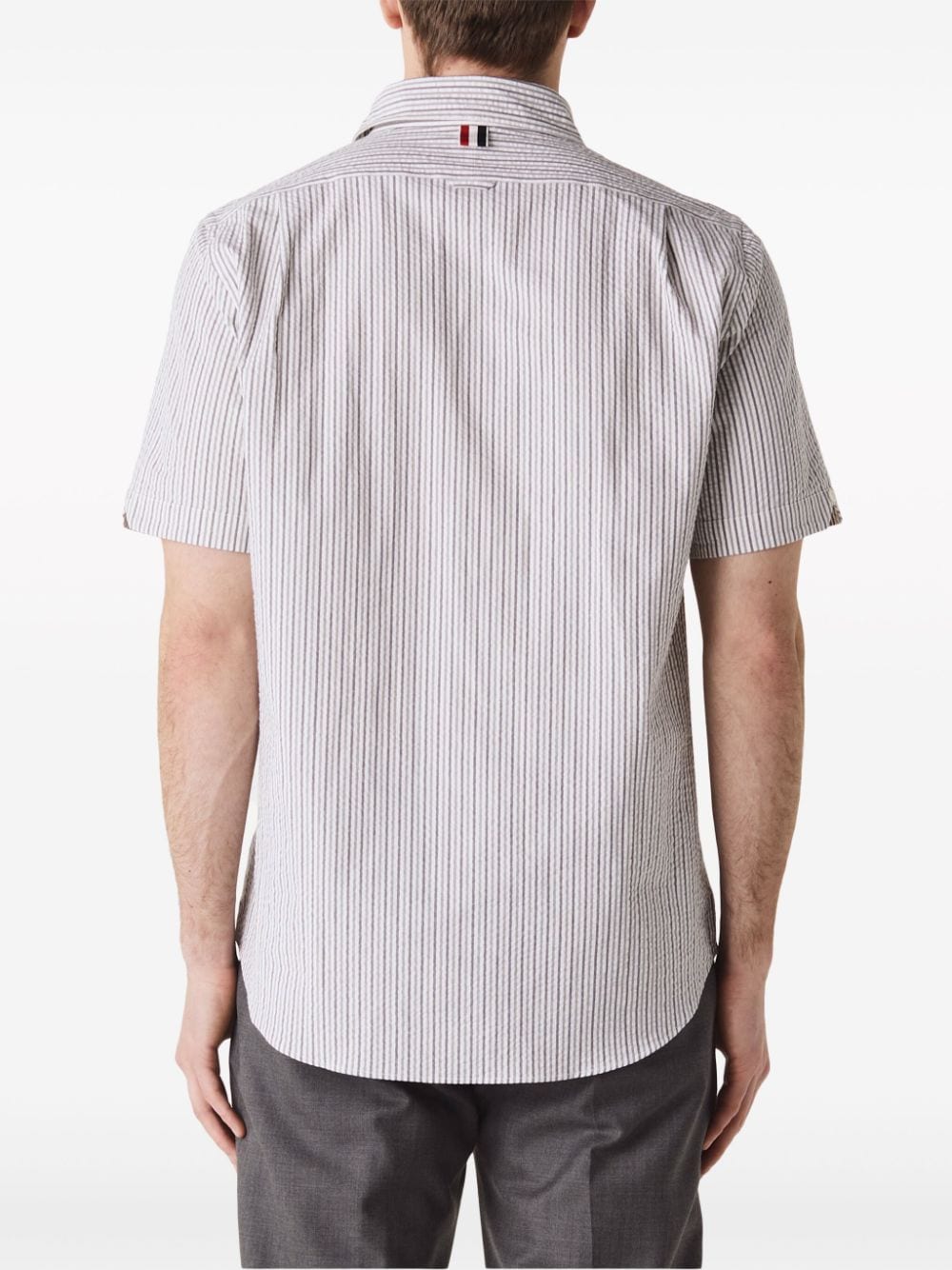 Shop Thom Browne Striped Seersucker Cotton Shirt In Grey