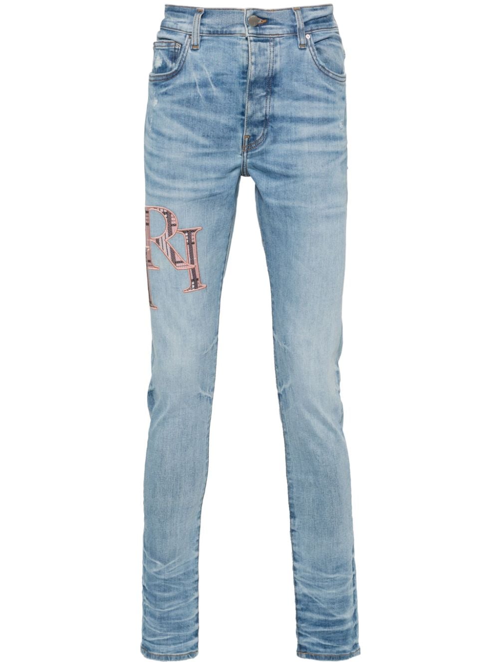 Amiri Logo-embroidered Skinny Jeans In Blue