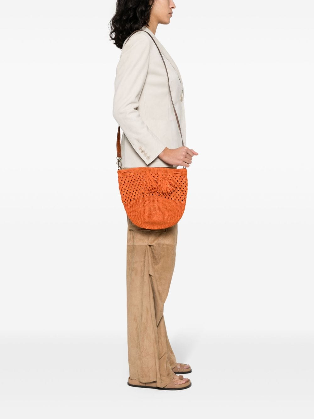 Shop Ibeliv Haingo Raffia Bucket Bag In Orange