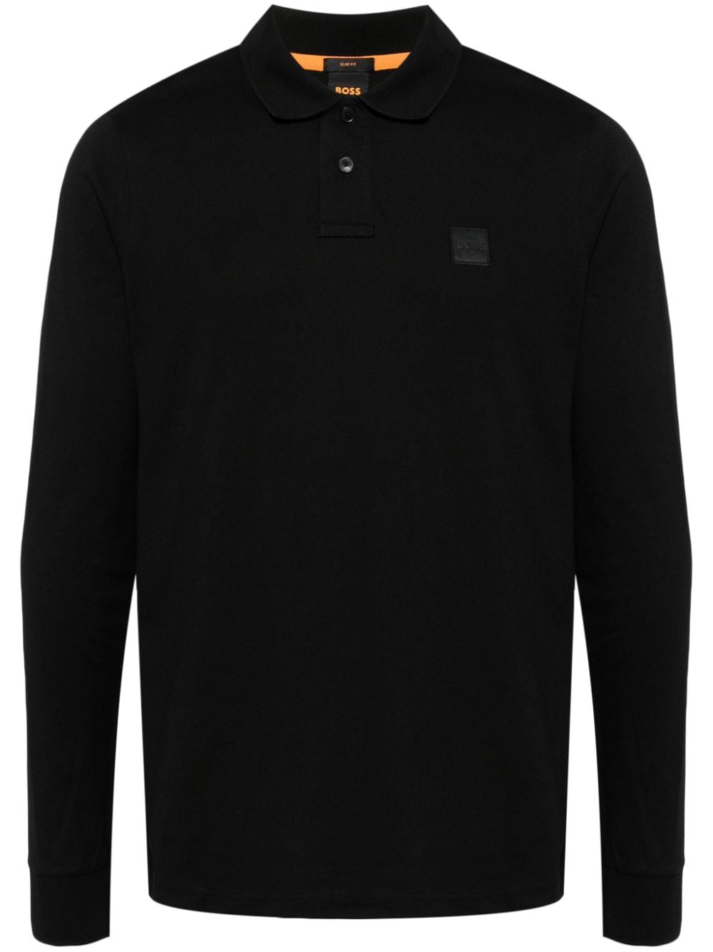 BOSS Poloshirt met logo-applicatie en lange mouwen Zwart