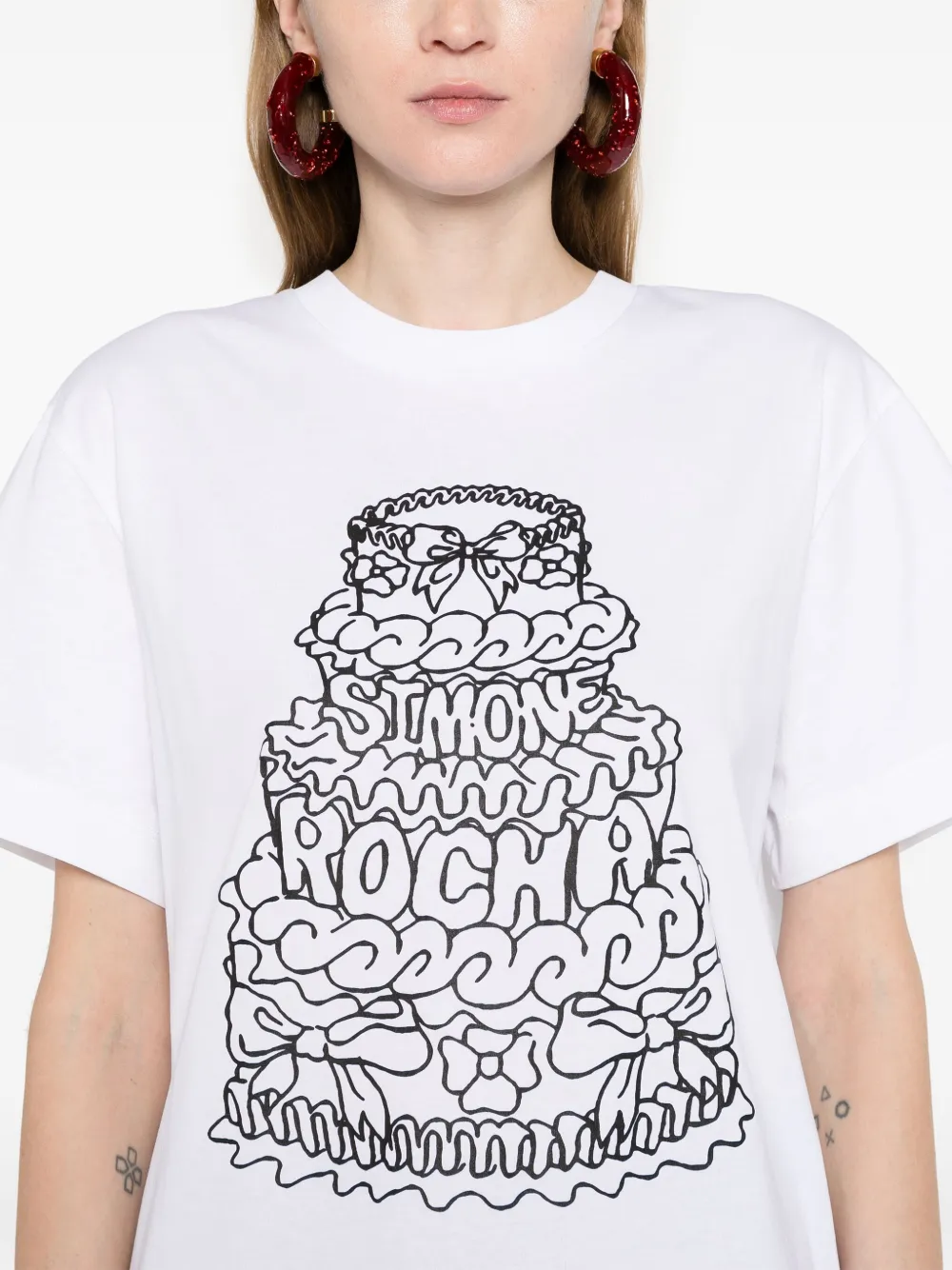 Shop Simone Rocha Cake-print Cotton T-shirt In White