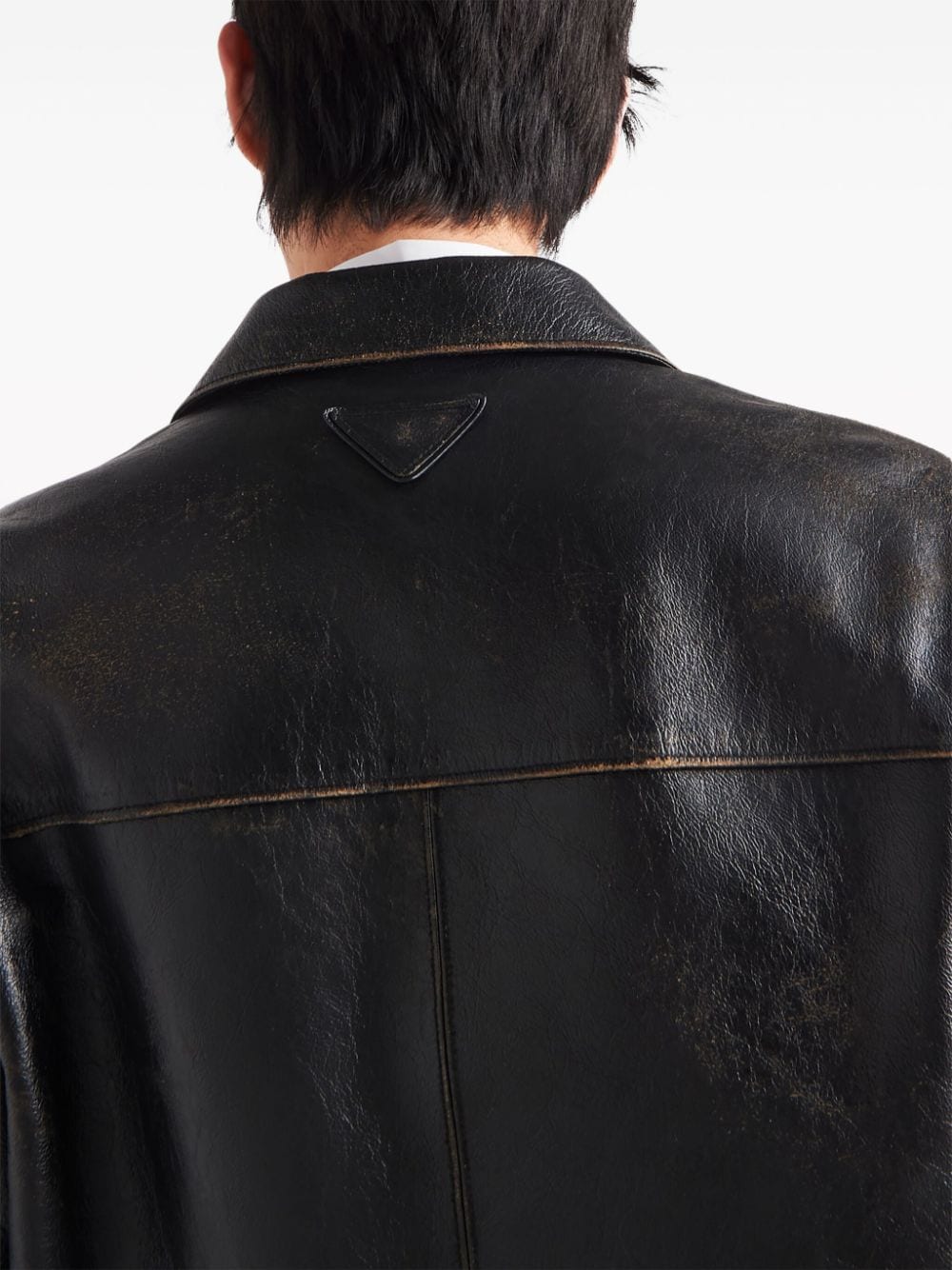 Shop Prada Distressed-effect Leather Jacket In Black