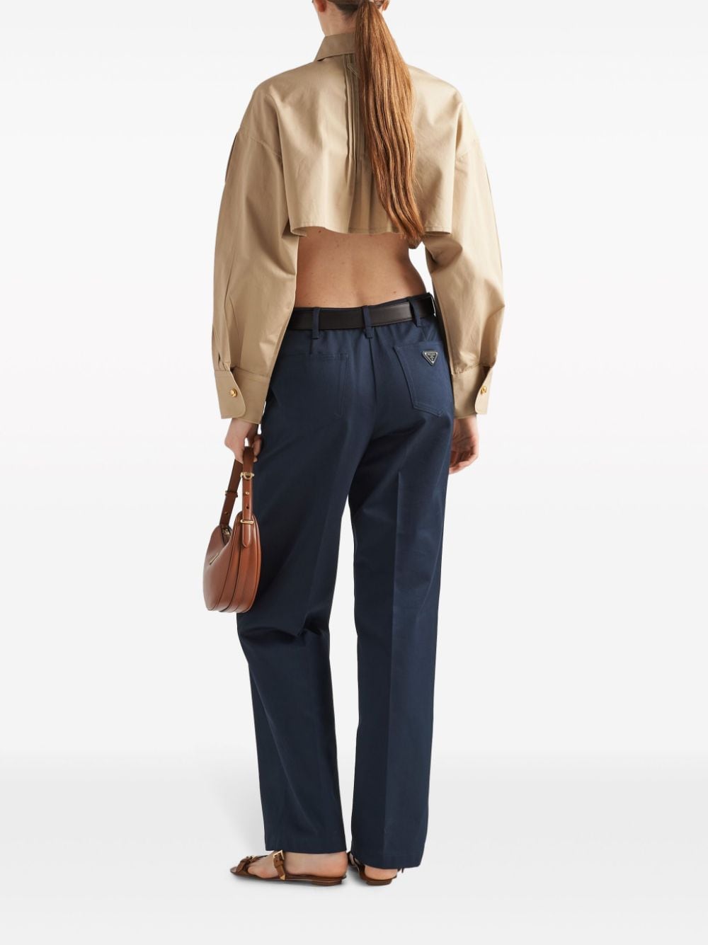 Shop Prada Cropped Cotton Jacket In Neutrals