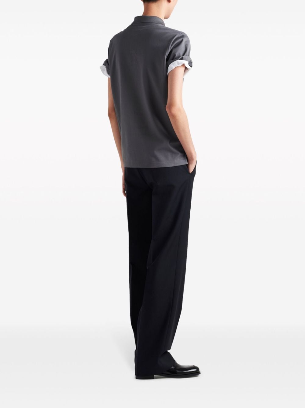 Shop Prada Enamel Triangle-logo Polo Shirt In Grey