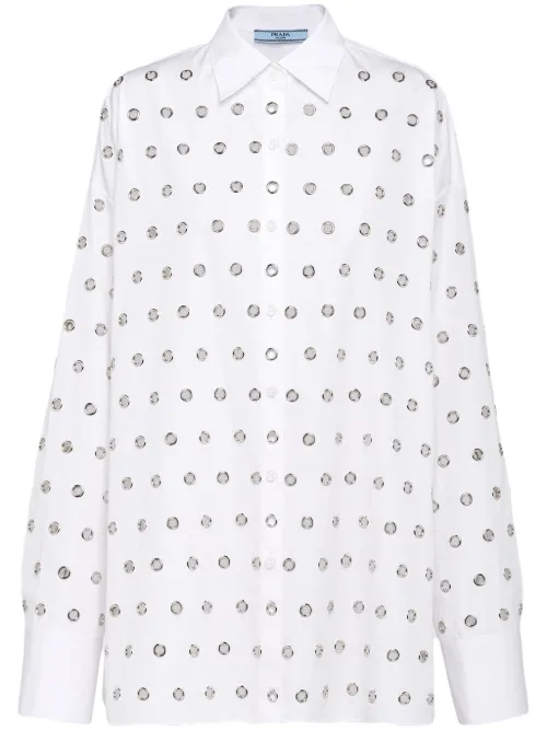 Chemise en coton à détails d’œillets - Prada - Modalova