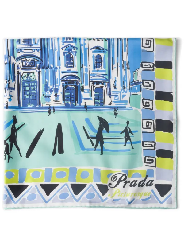 Prada Pittoresque 90 Milan-print Foulard Blue FARFETCH BE
