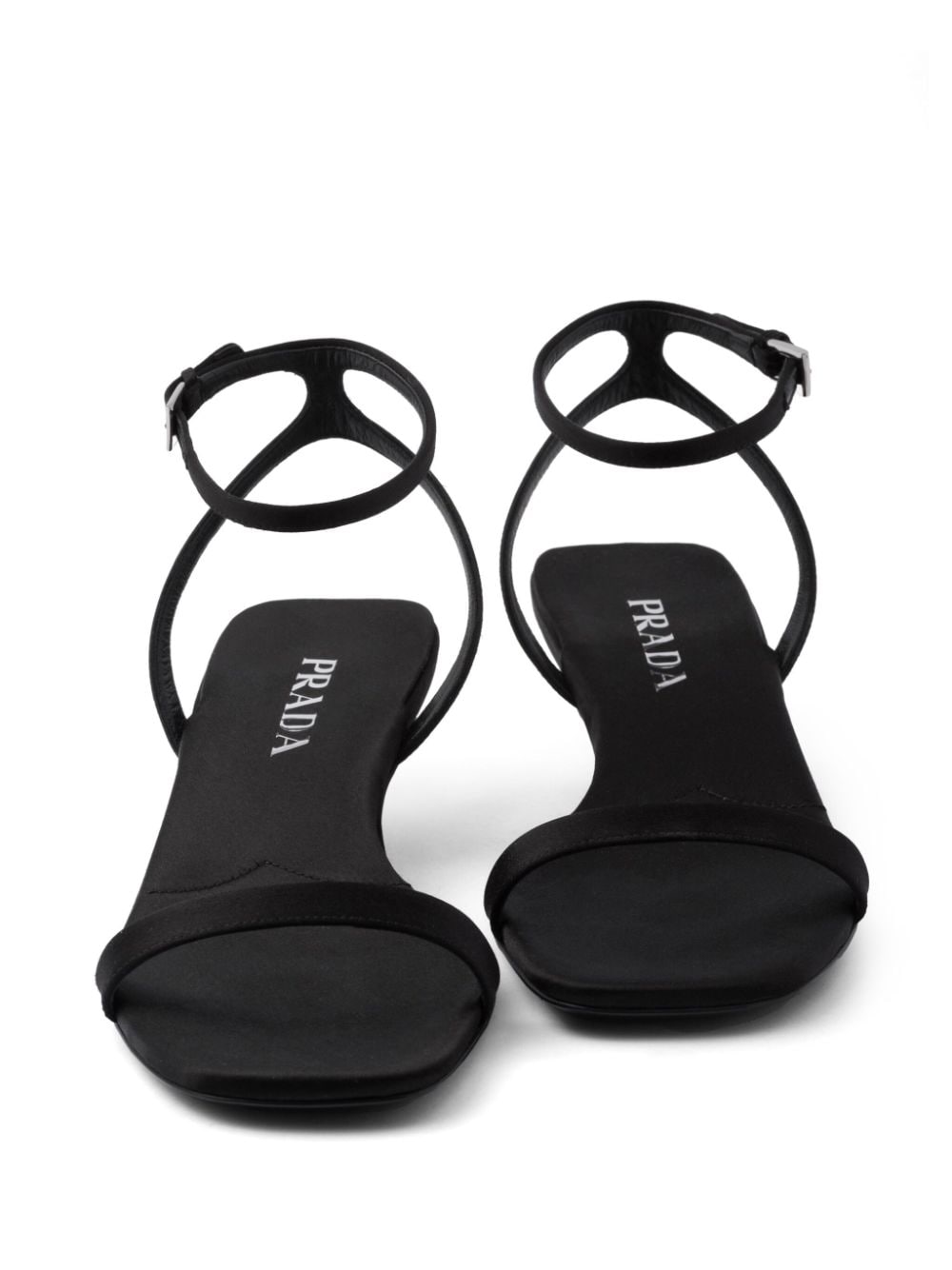 Shop Prada 35mm Triangle-heel Satin Sandals In Black