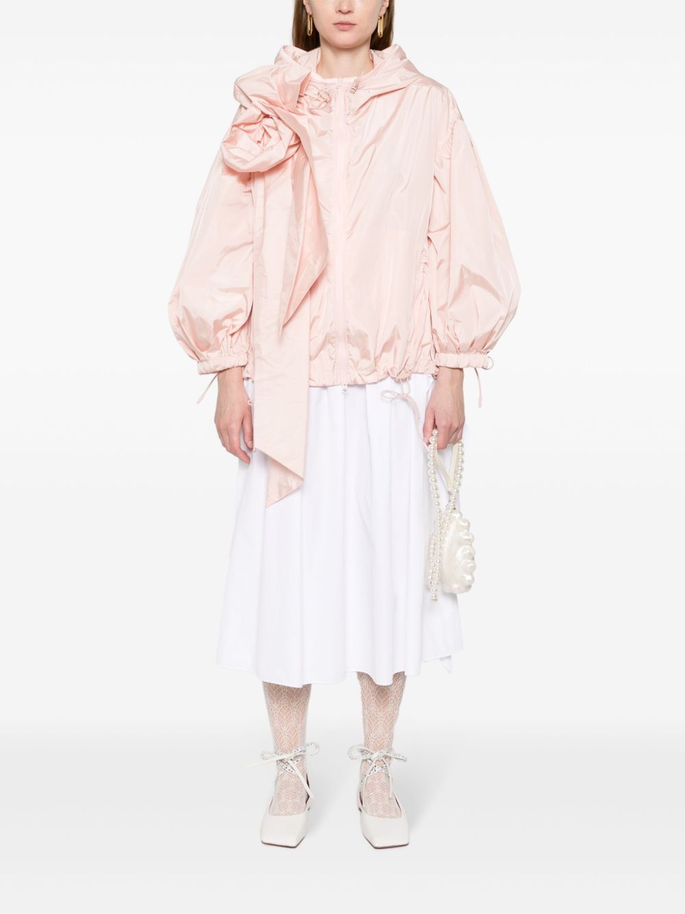 Shop Simone Rocha Rose-appliqué Hooded Jacket In Pink