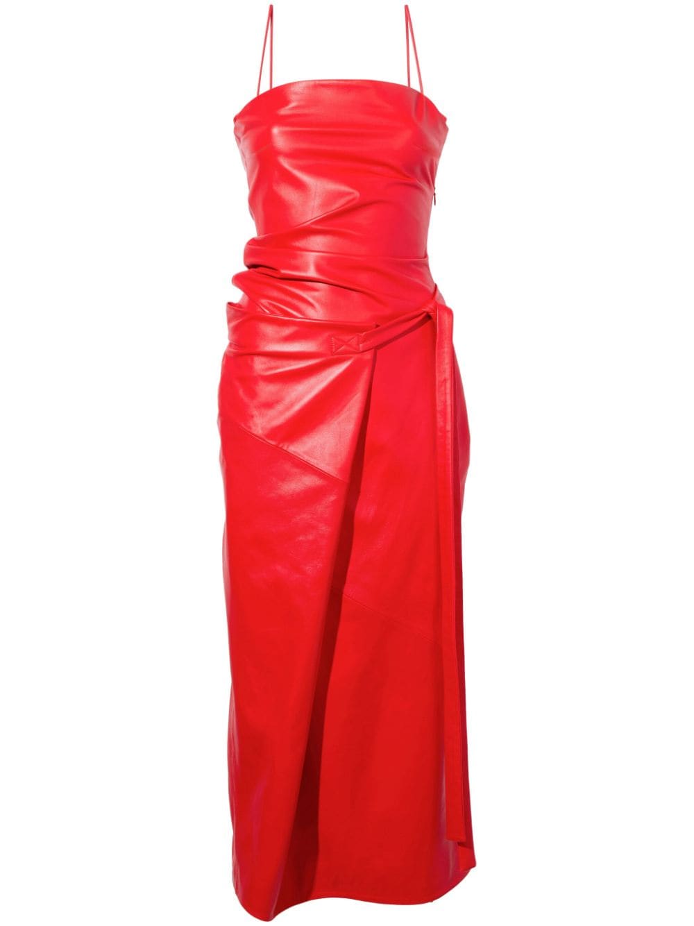 Proenza Schouler Ruched Leather Midi Dress In Red