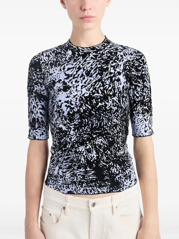 美品プロエンザスクーラーProenza Schoulerニットフリンジ綿トップス Proenza Schouler abstract-print Jacquard Knit Top | Blue