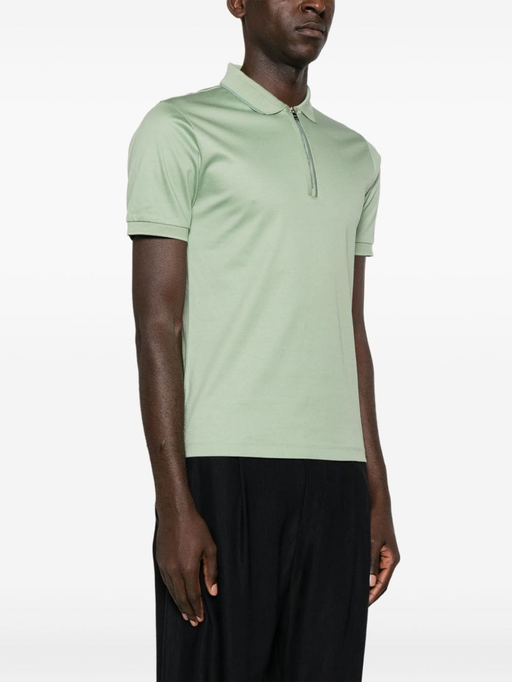 Shop Hugo Boss Short-zip Cotton Polo Shirt In Green