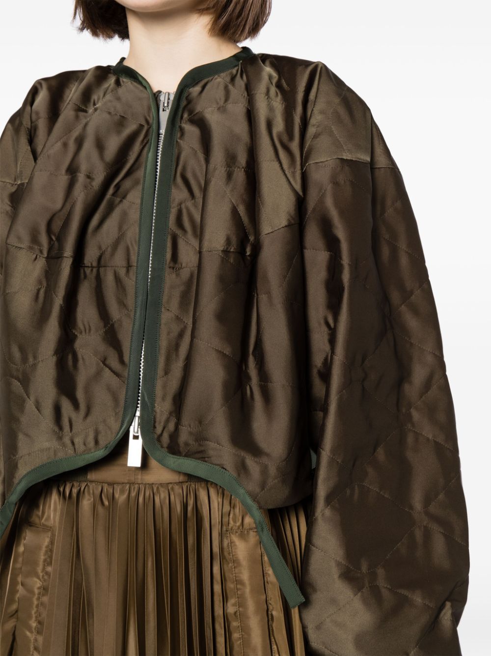 Shop Sacai Panelled Zip-up Jacket In Green