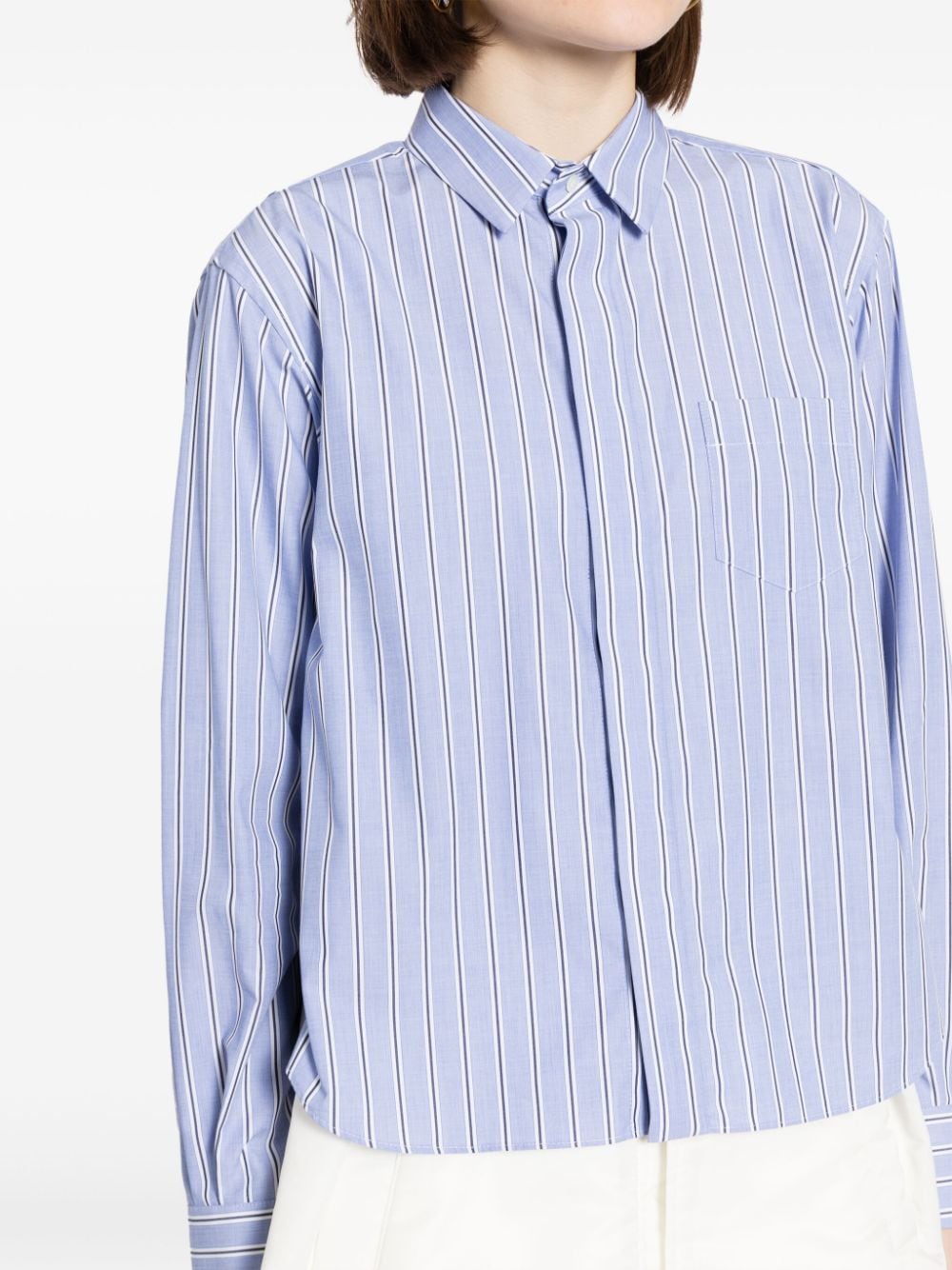 Shop Sacai Panelled Striped Shirt In Blue