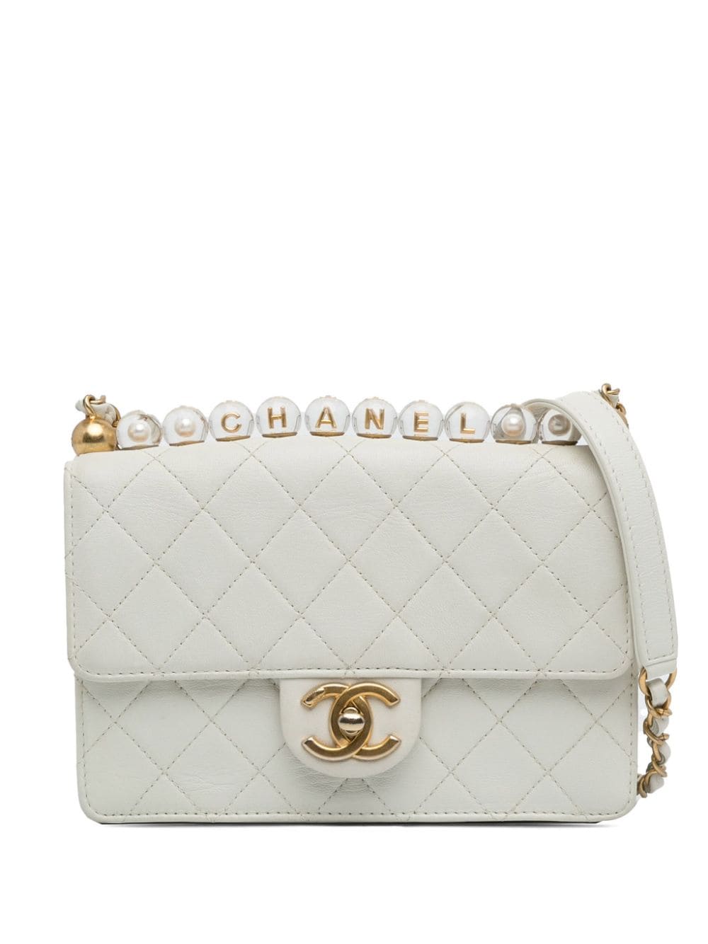 Pre-owned Chanel 2020-2021 Medium Chic Pearls Shoulder Bag In White