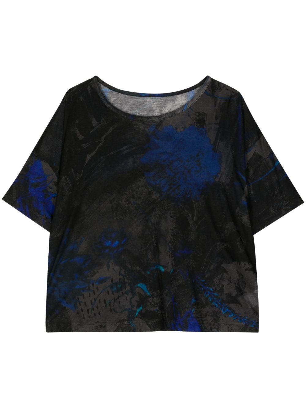 Y's floral-print cropped T-shirt Zwart