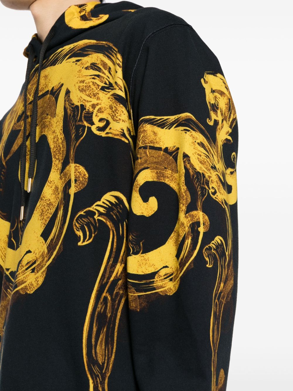 Shop Versace Jeans Couture Watercolor Couture Drawstring Hoodie In 黑色