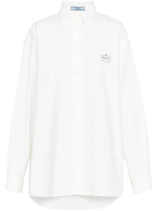 Prada logo-embroidered Cotton Shirt | White | FARFETCH
