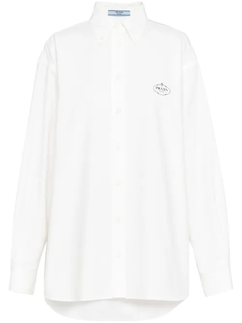 Chemise en coton à logo brodé - Prada - Modalova