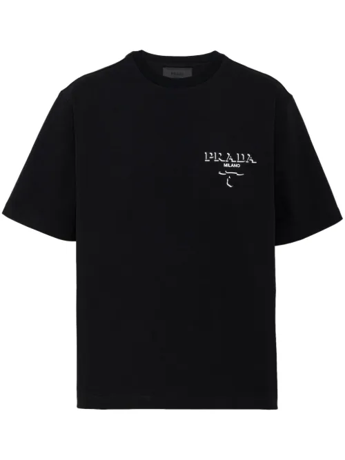 T-shirt en coton à logo imprimé - Prada - Modalova