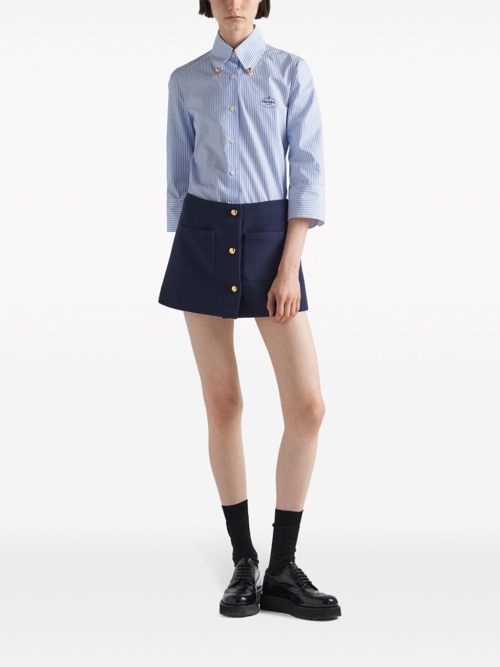 Shop Prada Tricotine Buttoned Miniskirt In Blue