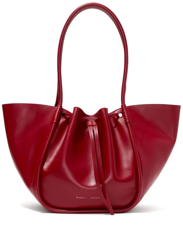 Large red leather tote bag deals
