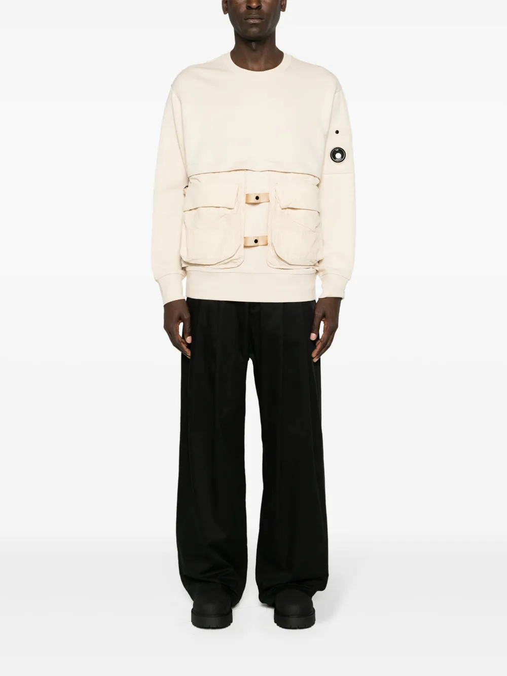c.p.company C.P. Company Sweater met afneembare vlakken en lensdetail - Beige