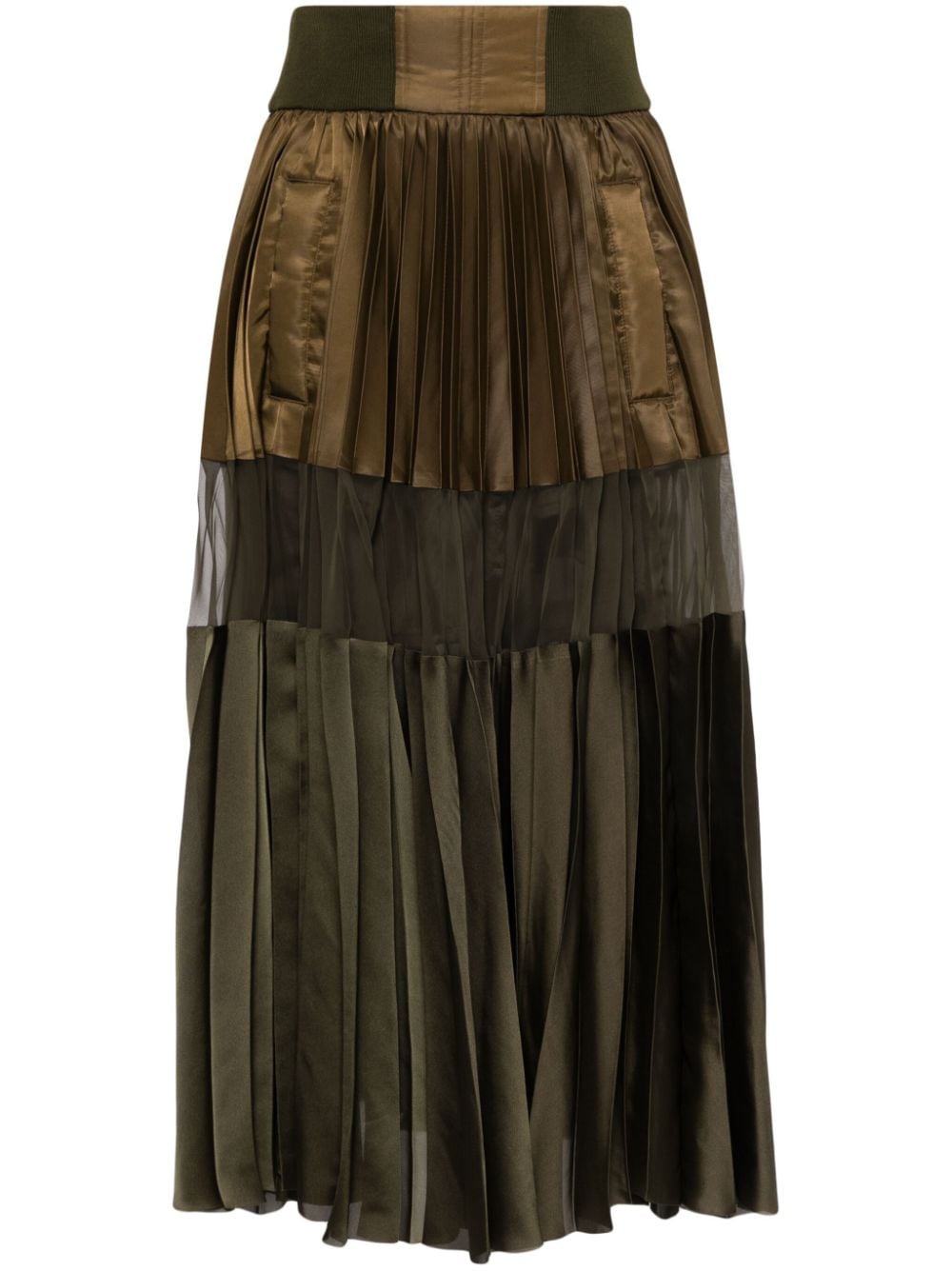 Sacai Pleated Satin Midi Skirt In Brown