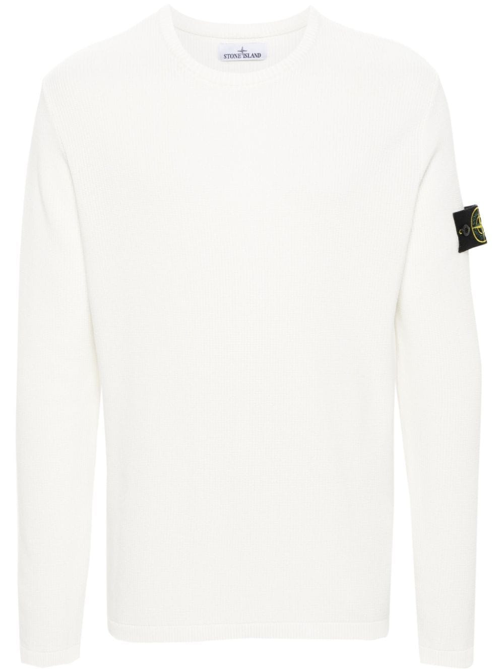 Shop Stone Island Compass-badge Knitted Jumper In White