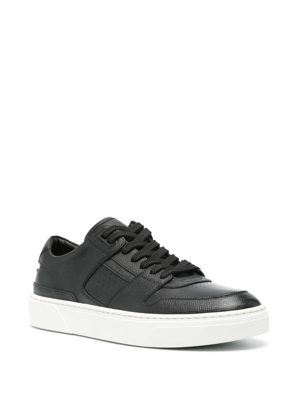 Shop Hugo Boss Contrasting-sole Leather Sneakers In Black