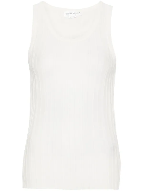 Victoria Beckham Striped Fine-knit Tank Top in White