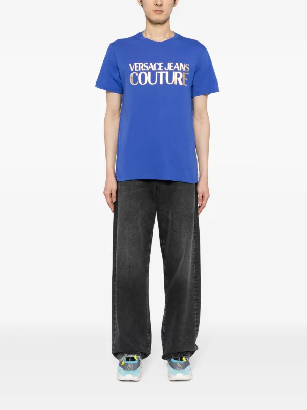 Versace Jeans Couture logo-foil Cotton T-shirt | Blue | FARFETCH
