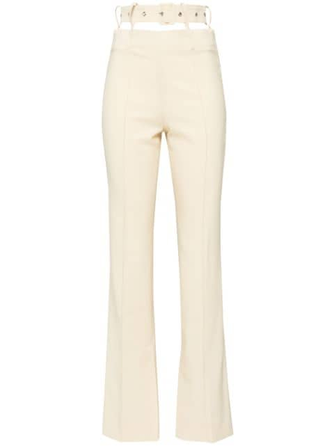 belted flared trousers