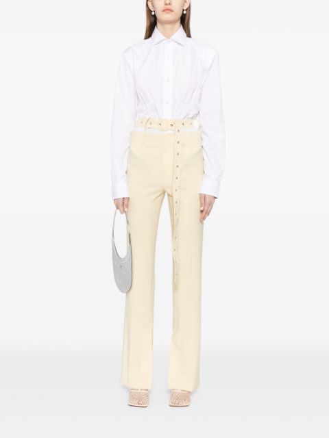 belted flared trousers