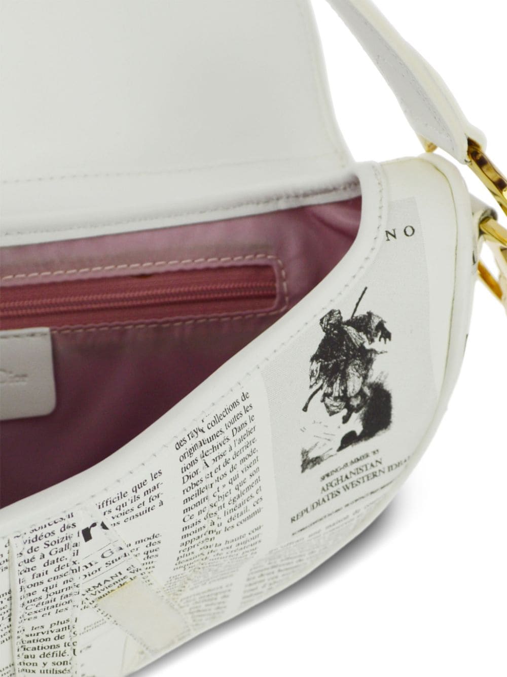 Pre-owned Dior 2000 Newspaper Saddle Shoulder Bag In White